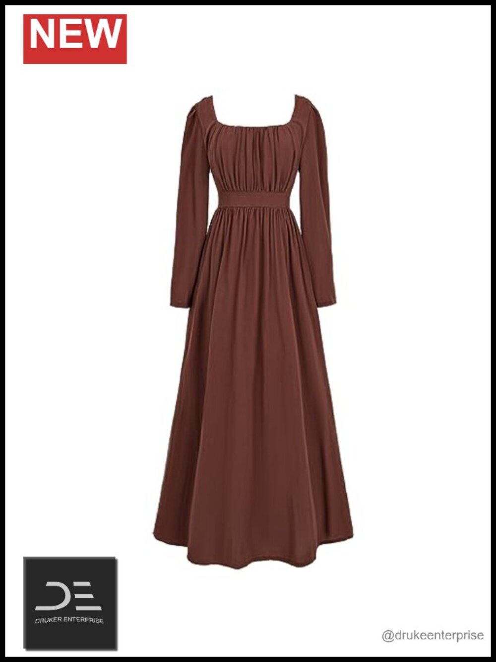 Victorian Regency Dress Square Neck Long Sleeve Empire Waist Tea Party Gown